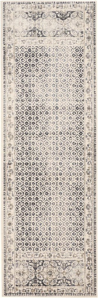 8' Ivory And Black Abstract Geometric Distressed Runner Rug