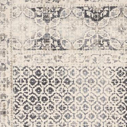 8' Ivory And Black Abstract Geometric Distressed Runner Rug