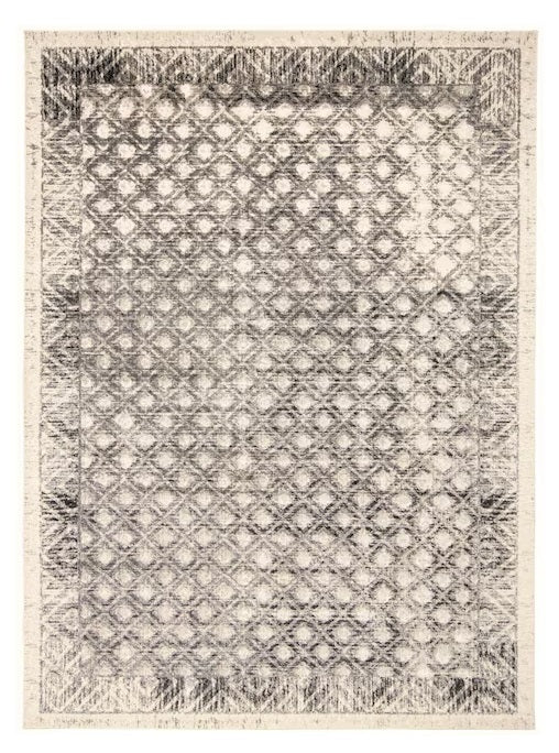 5' X 8' Ivory Black And Taupe Abstract Stain Resistant Area Rug