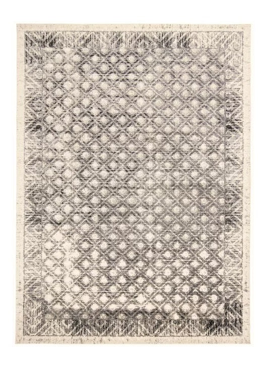 5' X 8' Ivory Black And Taupe Abstract Stain Resistant Area Rug