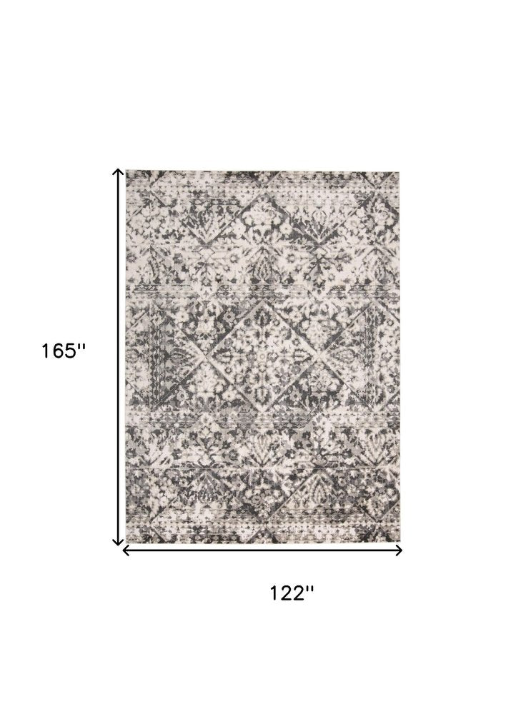 10' X 14' Gray Ivory And Silver Abstract Stain Resistant Area Rug