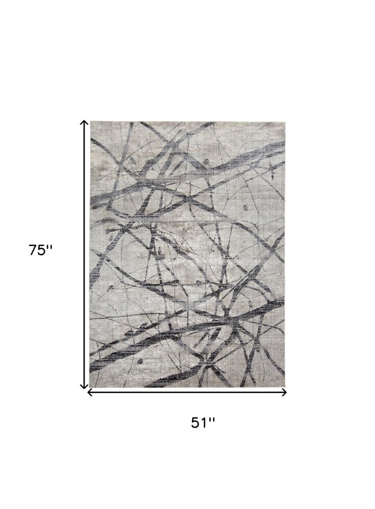 5' X 8' Taupe Gray And Ivory Abstract Stain Resistant Area Rug