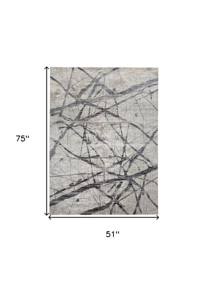 5' X 8' Taupe Gray And Ivory Abstract Stain Resistant Area Rug
