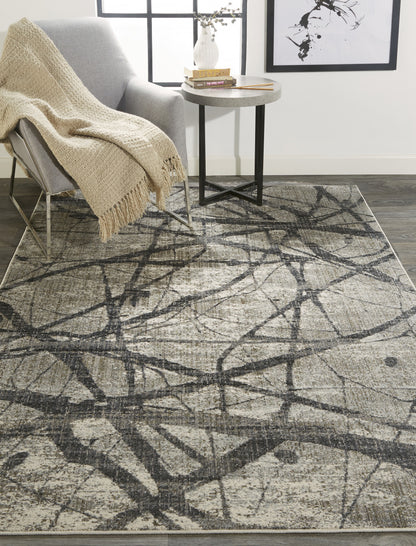 4' X 6' Taupe Gray And Ivory Abstract Stain Resistant Area Rug