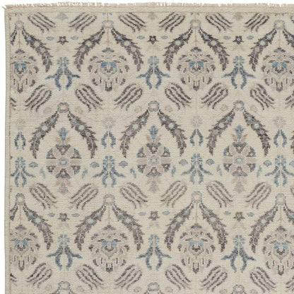 12' X 15' Ivory Gray And Blue Wool Floral Hand Knotted Stain Resistant Area Rug