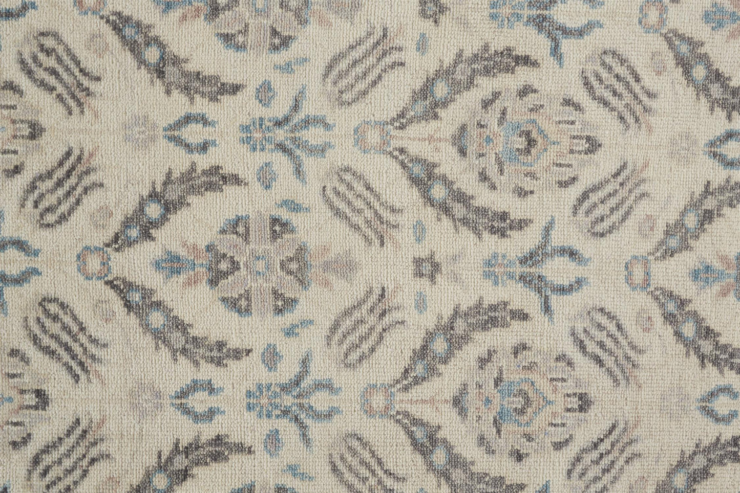 12' X 15' Ivory Gray And Blue Wool Floral Hand Knotted Stain Resistant Area Rug