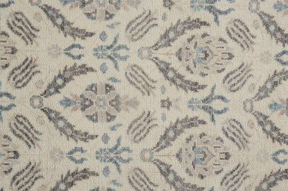 12' X 15' Ivory Gray And Blue Wool Floral Hand Knotted Stain Resistant Area Rug