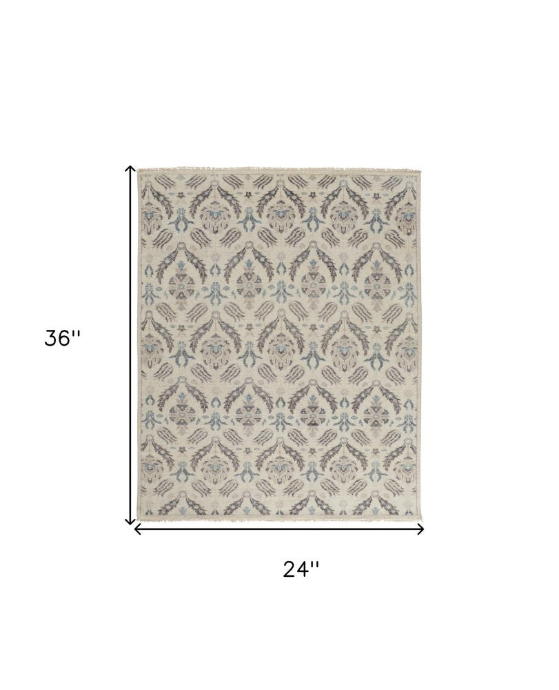 12' X 15' Ivory Gray And Blue Wool Floral Hand Knotted Stain Resistant Area Rug