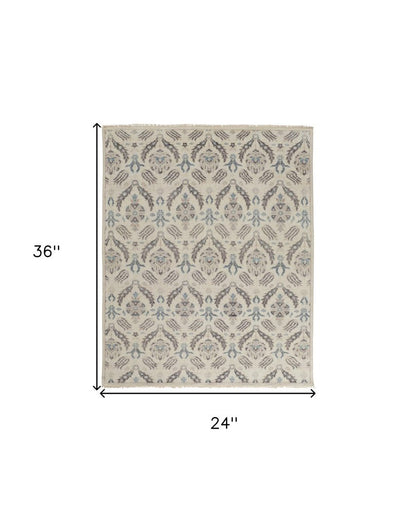 12' X 15' Ivory Gray And Blue Wool Floral Hand Knotted Stain Resistant Area Rug