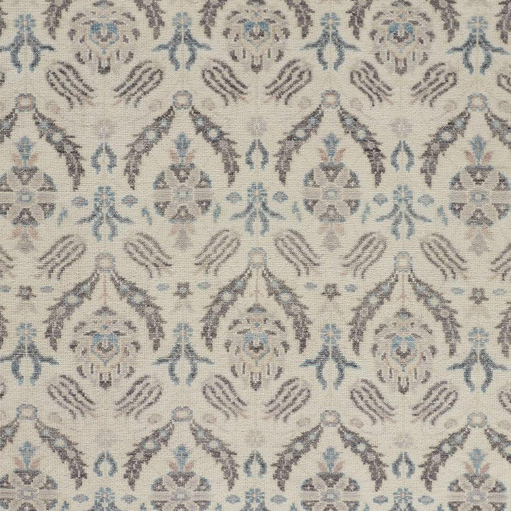 12' X 15' Ivory Gray And Blue Wool Floral Hand Knotted Stain Resistant Area Rug