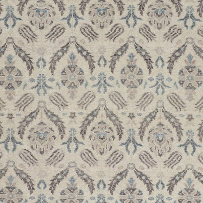 12' X 15' Ivory Gray And Blue Wool Floral Hand Knotted Stain Resistant Area Rug