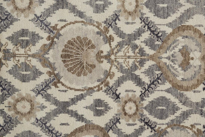 9' X 12' Ivory Gray And Taupe Wool Floral Hand Knotted Stain Resistant Area Rug