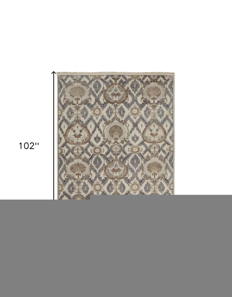 4' X 6' Gray and Ivory Wool Floral Hand Knotted Area Rug