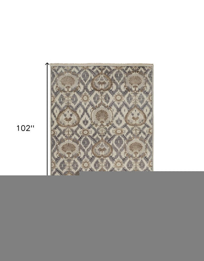 4' X 6' Gray and Ivory Wool Floral Hand Knotted Area Rug