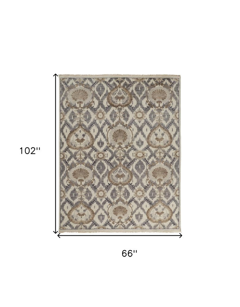 9' X 12' Ivory Gray And Taupe Wool Floral Hand Knotted Stain Resistant Area Rug