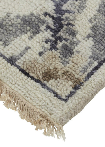 5' X 8' Ivory Gray And Taupe Wool Floral Hand Knotted Stain Resistant Area Rug