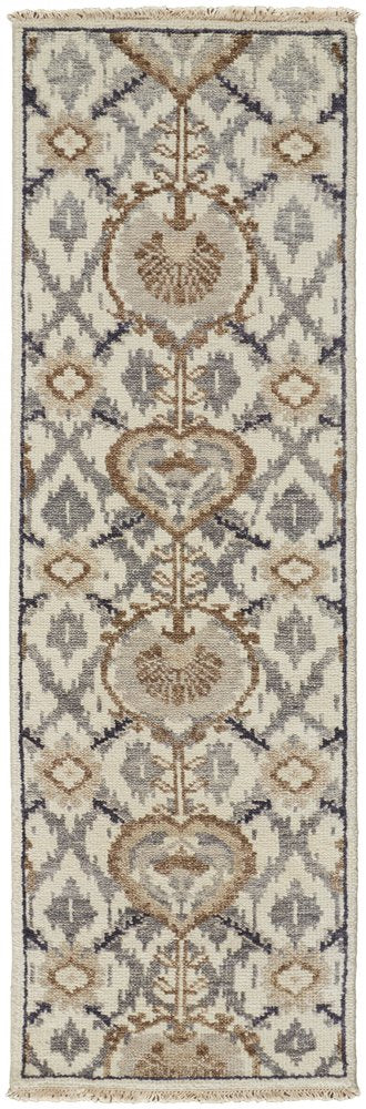 9' X 12' Ivory Gray And Taupe Wool Floral Hand Knotted Stain Resistant Area Rug