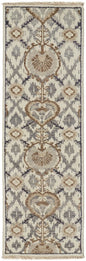 9' X 12' Ivory Gray And Taupe Wool Floral Hand Knotted Stain Resistant Area Rug