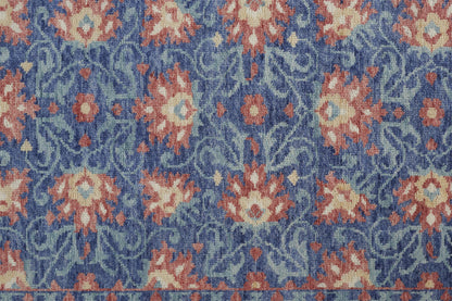 4' X 6' Blue and Beige Wool Floral Hand Knotted Area Rug
