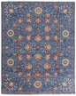 9' X 12' Blue And Red Wool Floral Hand Knotted Stain Resistant Area Rug