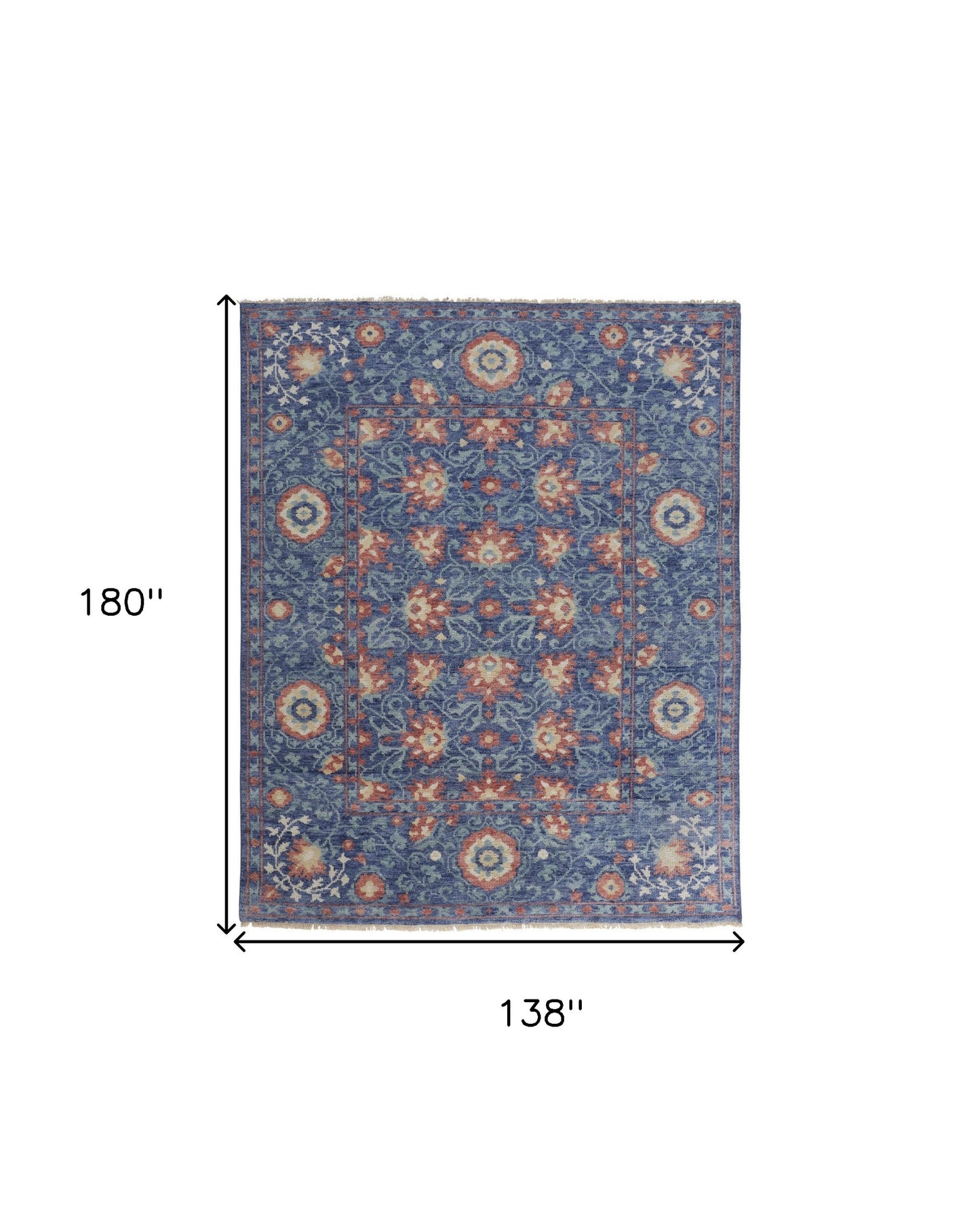 4' X 6' Blue And Red Wool Floral Hand Knotted Stain Resistant Area Rug