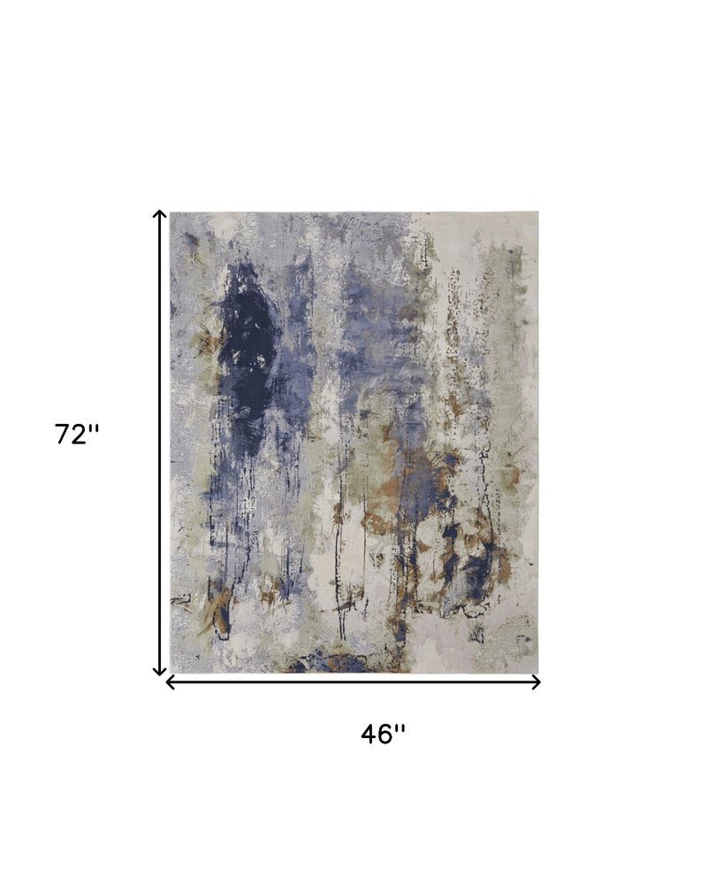 4' X 6' Beige Bronze And Black Abstract Area Rug