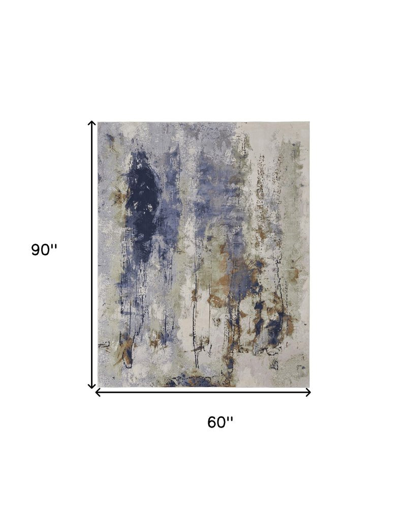 4' X 6' Beige Bronze And Black Abstract Area Rug