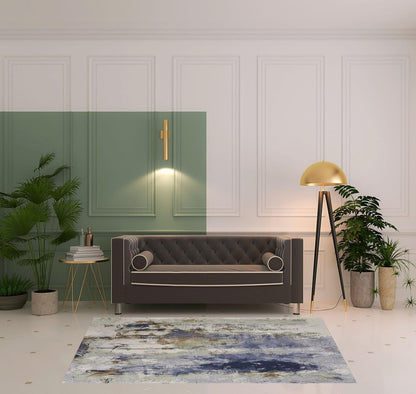 4' X 6' Blue Orange And Ivory Abstract Area Rug