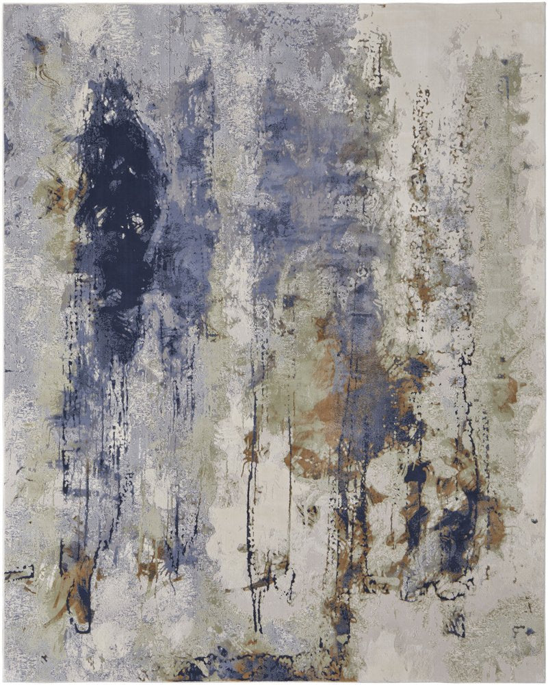 4' X 6' Blue Orange And Ivory Abstract Area Rug