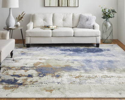 4' X 6' Blue Orange And Ivory Abstract Area Rug