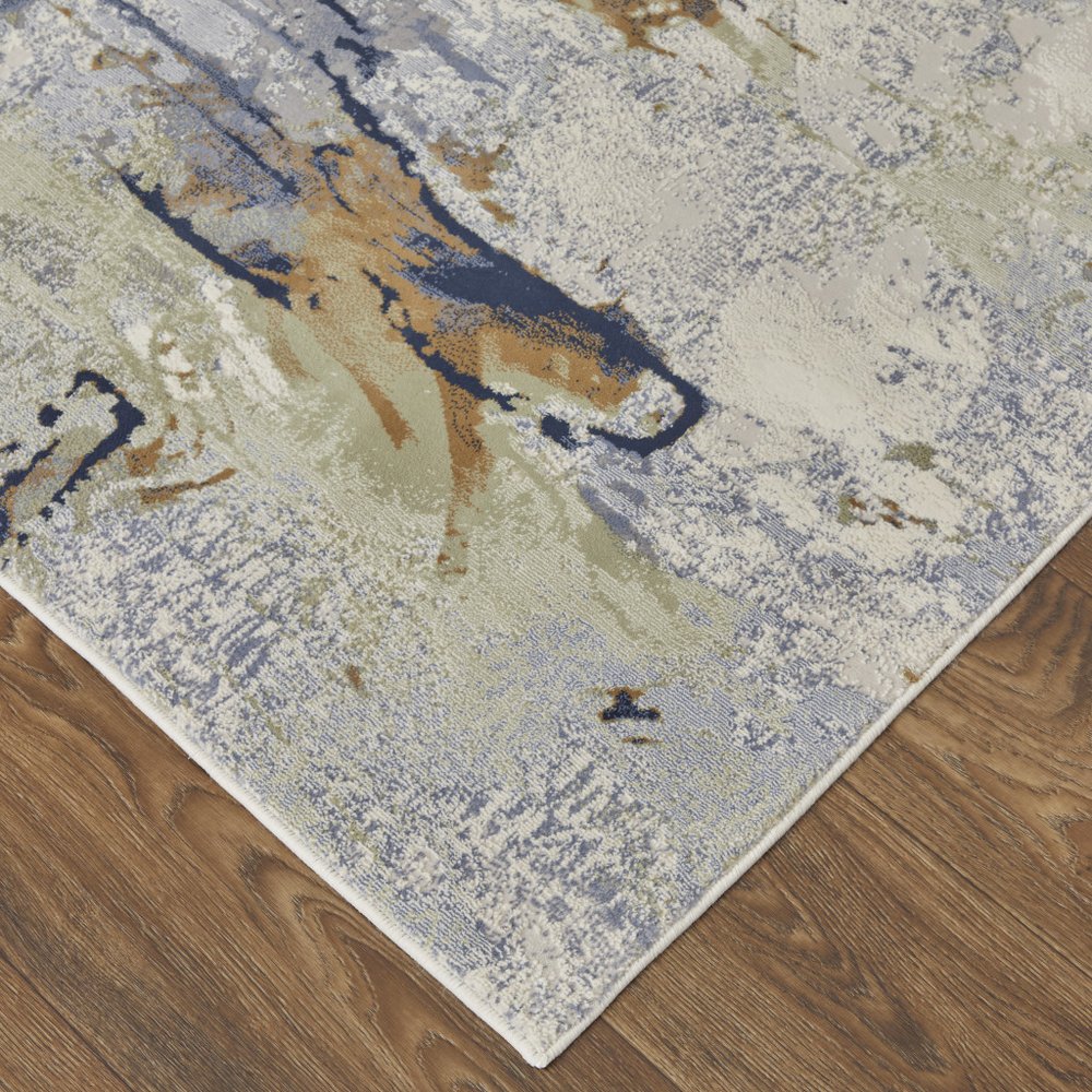 4' X 6' Blue Orange And Ivory Abstract Area Rug