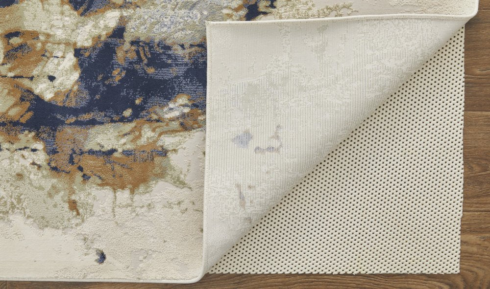 4' X 6' Blue Orange And Ivory Abstract Area Rug