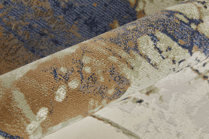 8' X 10' Blue Orange And Ivory Abstract Power Loom Area Rug