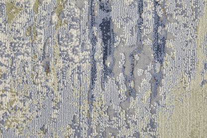 4' X 6' Blue Orange And Ivory Abstract Area Rug
