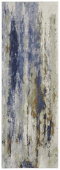 8' X 10' Blue Orange And Ivory Abstract Power Loom Area Rug