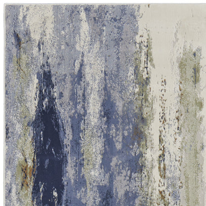 8' X 10' Blue Orange And Ivory Abstract Power Loom Area Rug
