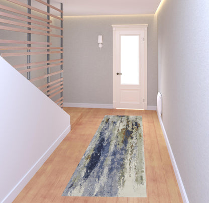 8' X 10' Blue Orange And Ivory Abstract Power Loom Area Rug
