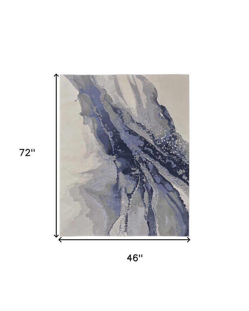 8' X 10' Blue Gray And Ivory Abstract Area Rug