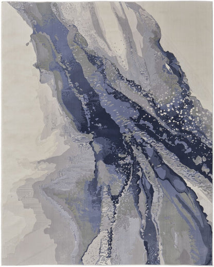 8' X 10' Blue Gray And Ivory Abstract Area Rug