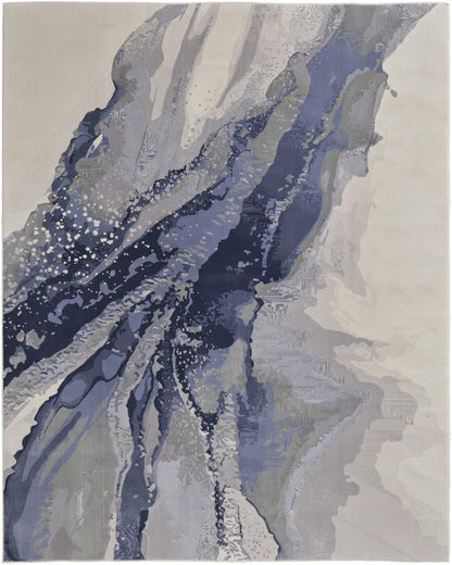 8' X 10' Blue Gray And Ivory Abstract Area Rug