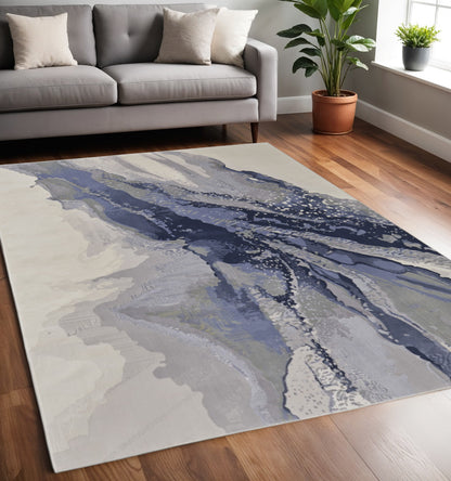 4' X 6' Blue Gray And Ivory Abstract Area Rug