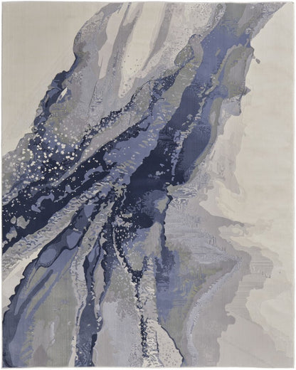 8' X 10' Blue Gray And Ivory Abstract Area Rug