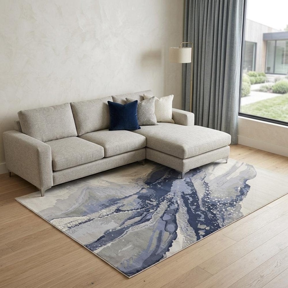 8' X 10' Blue Gray And Ivory Abstract Area Rug