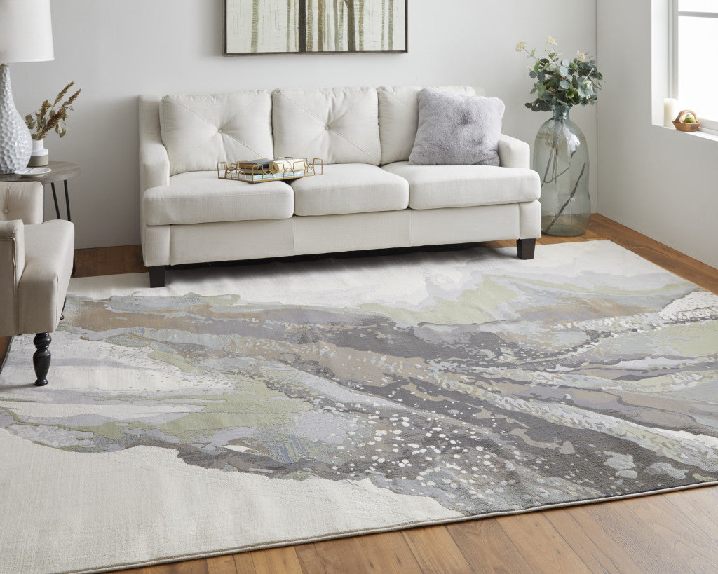 5' X 8' Gray and Ivory Abstract Power Loom Area Rug