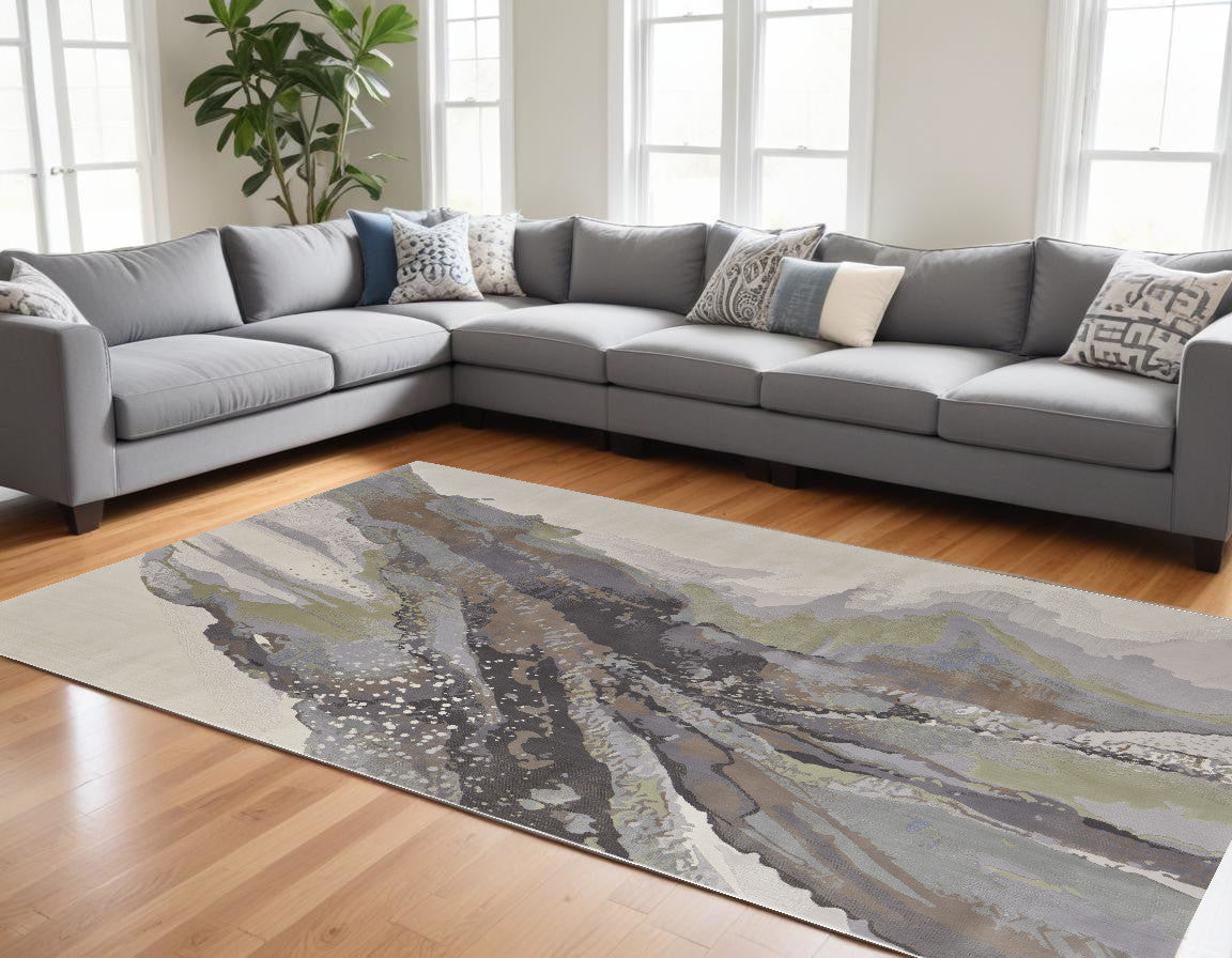 5' X 8' Gray and Ivory Abstract Power Loom Area Rug