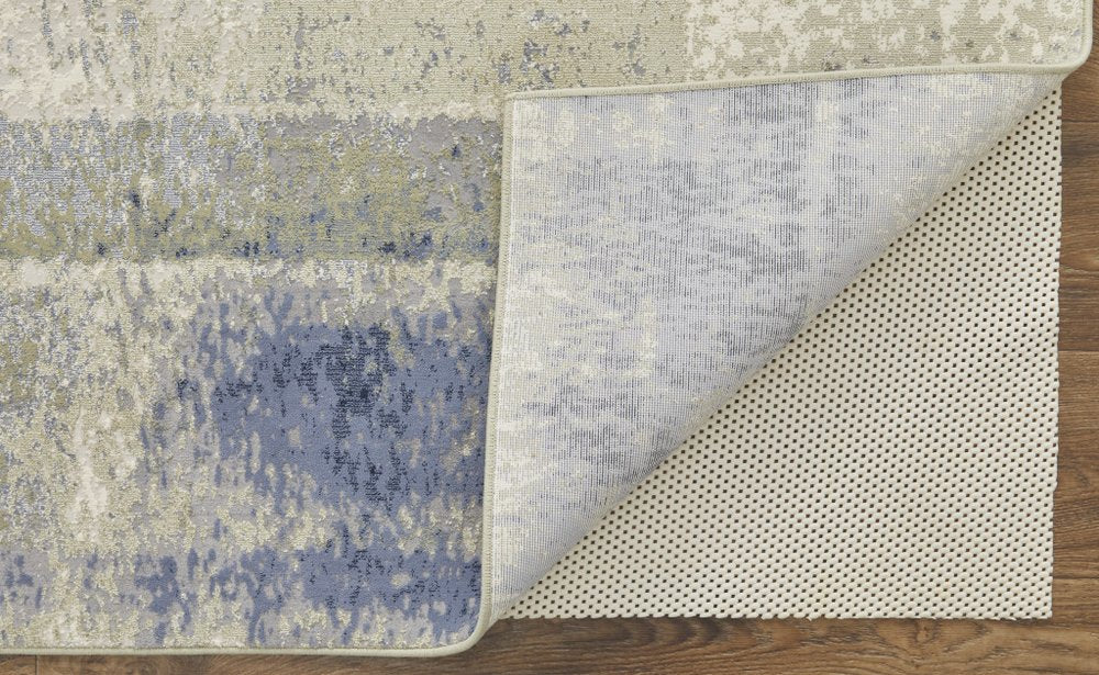12' X 15' Blue Green And Ivory Abstract Distressed Area Rug