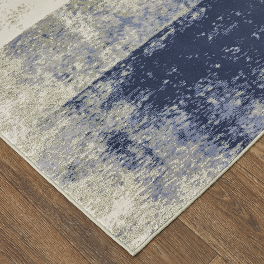 12' X 15' Blue Green And Ivory Abstract Distressed Area Rug