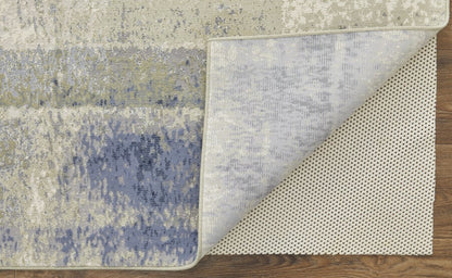12' X 15' Blue Green And Ivory Abstract Distressed Area Rug
