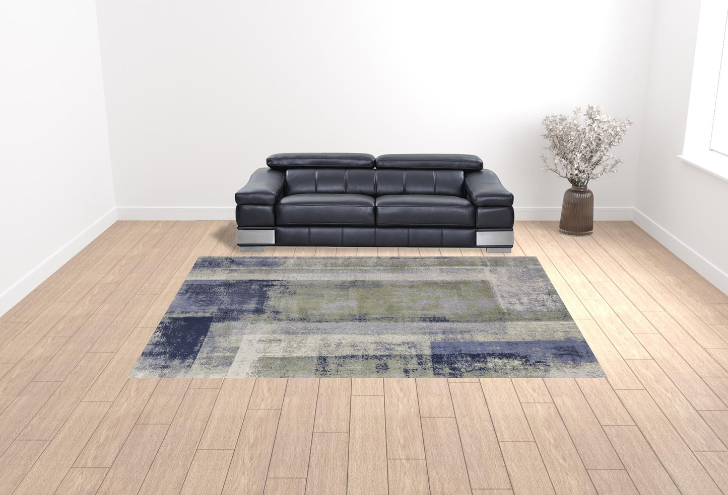 9' X 12' Blue Green And Ivory Abstract Power Loom Distressed Area Rug