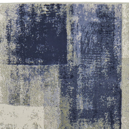 9' X 12' Blue Green And Ivory Abstract Power Loom Distressed Area Rug